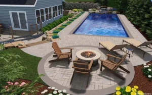 backyard with inground pool and fire pit