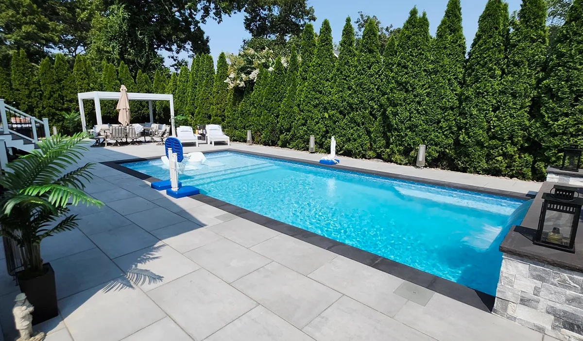 Modern Geometric Pool with Clean Paver Surround