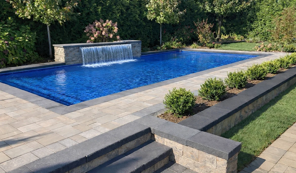 Geometric Pool with Sheer Descent Waterfall