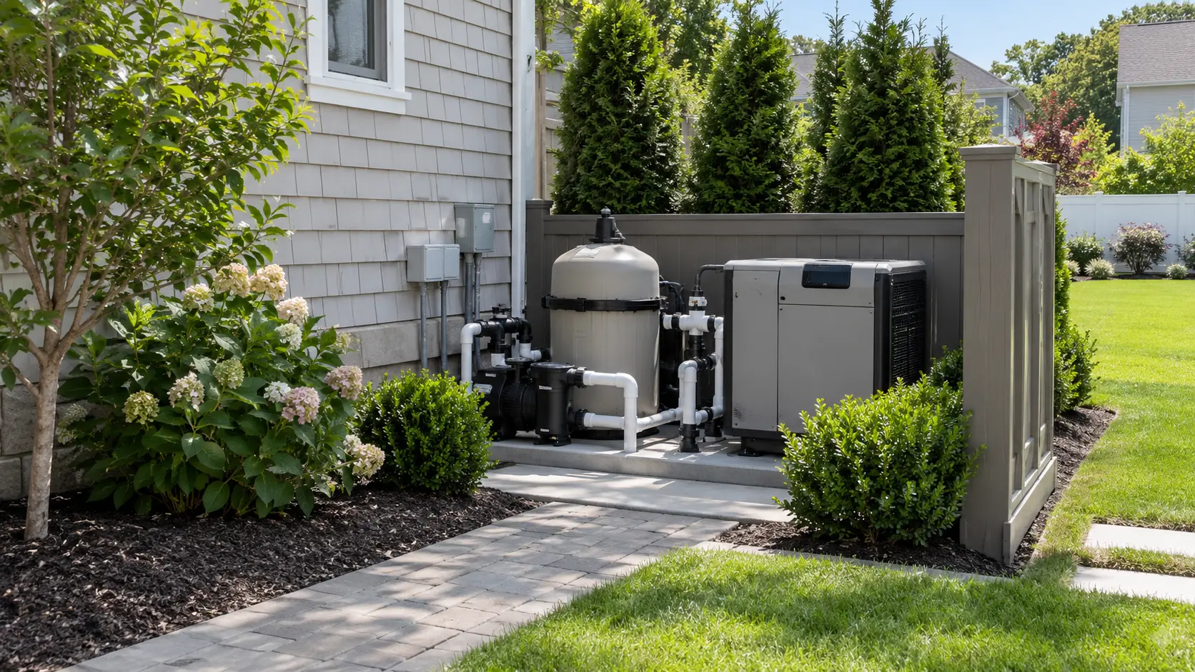 pool equipment placement in the yard